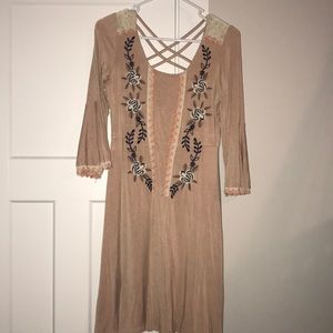 pink long sleeve dress with floral print